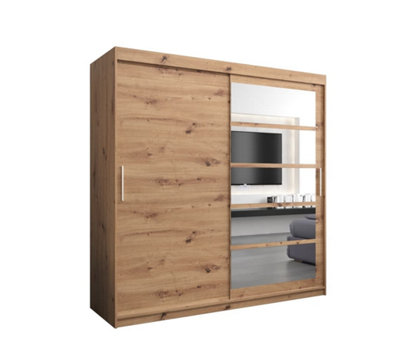 Arte Elegant Oak Artisan Roma I Sliding Door Wardrobe W2000mm H2000mm D620mm Mirrored Vertical Handles Classic Storage Solution from B&Q