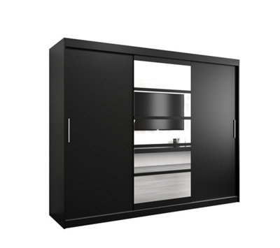 Arte Sleek Black Roma I Sliding Door Wardrobe W2500mm H2000mm D620mm Mirrored Contemporary Storage Solution from B&Q