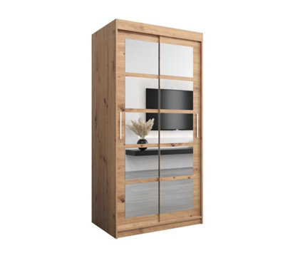 Arte Roma Ii Oak Artisan Elegant Sliding Door Wardrobe H2000mm W1000mm D620mm With Mirrored Panels from B&Q