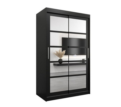 Arte Roma Ii Black Modern Sliding Door Wardrobe H2000mm W1200mm D620mm With Mirrored Panels from B&Q