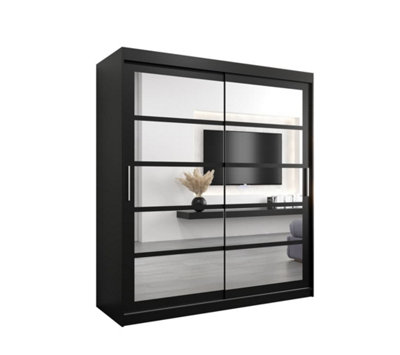 Arte Roma Ii Black Modern Sliding Door Wardrobe H2000mm W1800mm D620mm With Mirrored Panels And Silver Handles from B&Q