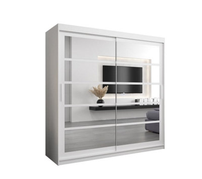 Arte Elegant White Sliding Door Wardrobe H2000mm W2000mm D620mm With Mirrored Panels And Silver Handles from B&Q
