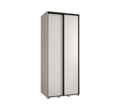 Arte Elegant White Sliding Door Wardrobe H2050mm W1000mm D600mm With Black Steel Handles And Decorative Strips from B&Q