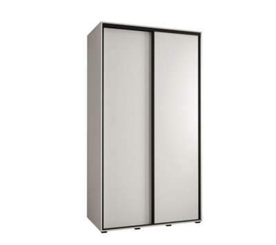 Arte Elegant White Sliding Door Wardrobe H2050mm W1300mm D600mm With Black Steel Handles And Decorative Strips from B&Q