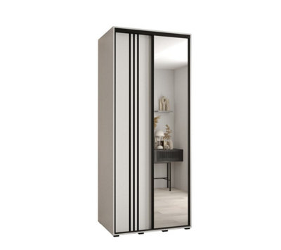 Arte Elegant White Mirrored Sliding Wardrobe H2050mm W1100mm D600mm With Customisable Black Steel Handles from B&Q