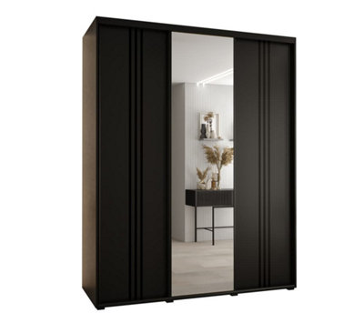 Arte Modern Black Cannes Vii Sliding Wardrobe H2050mm W2000mm D600mm With Custom Black Steel Handles And Decorative Strips from B&Q