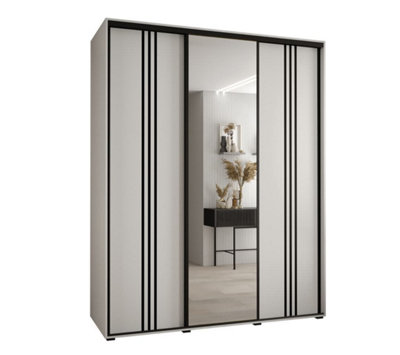 Arte Elegant White Cannes Vii Sliding Wardrobe H2050mm W2000mm D600mm With Custom Black Steel Handles And Decorative Strips from B&Q