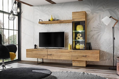 Arte Rise Tv Entertainment Unit: Versatile Storage SolutionW2400mm X H1700mm X D400mm In Oak Flagstaff from B&Q