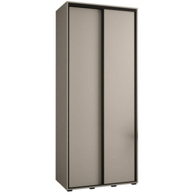 Arte Dakota I Sleek Cashmere & Black Sliding Door Wardrobe 1000mm H2350mm D600mm With Two Hanging Rails And Six Shelves