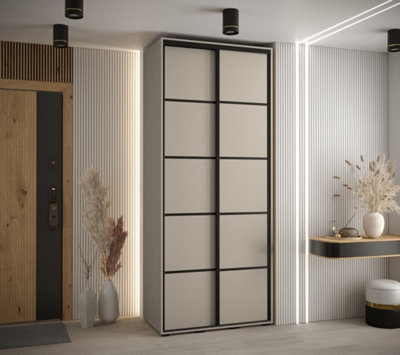 Arte Elegant Dakota Iv Sliding Door Wardrobe W1100mm H2350mm D600mm With Cashmere & Black Finish from B&Q