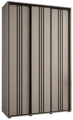 Arte Dakota Vi Sleek Cashmere & Black Sliding Door Wardrobe 1500mm H2350mm D600mm With Three DoorsTwo Hanging RailsAnd Six Shelves