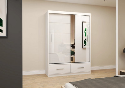 Arte White Gloss Sliding Wardrobe With Mirror 150CmBrightOrganised Living from B&Q