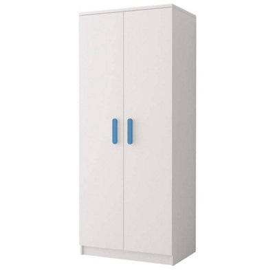 Arte Smyk 06 White Matt Hinged Wardrobe W800mm H1930mm D500mm With Bright Blue Handles from B&Q