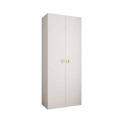 Arte Stylish White Como I Hinged Door Wardrobe H2460mm W1000mm D500mmEight ShelvesHanging RailGold Handles from B&Q