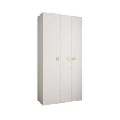 Arte Stylish White Como I Hinged Door Wardrobe H2460mm W1200mm D500mmThree DoorsEight ShelvesHanging RailGold Handles from B&Q