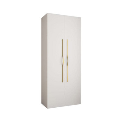 Arte Stylish White Como Ii Hinged Door Wardrobe H2460mm W1000mm D500mmTwo DoorsEight ShelvesOne Hanging RailGold Handles from B&Q
