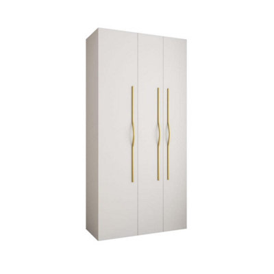 Arte Stylish White Como Ii Hinged Door Wardrobe H2460mm W1200mm D500mmThree DoorsEight ShelvesOne Hanging RailGold Handles from B&Q