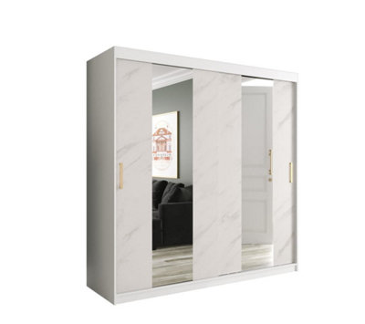 Arte Modern White Geneva Sliding Door Wardrobe W2000mm H2000mm D620mmMirrored DoorsGold HandlesAmple Storage from B&Q