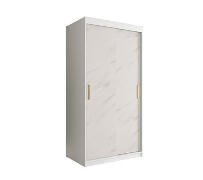 Arte Elegant White Geneva T Sliding Door Wardrobe W1000mm H2000mm D620mmModern DesignGold HandlesSpace-Saving from B&Q