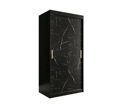 Arte Compact Black Geneva T Sliding Door Wardrobe W1000mm H2000mm D620mmSleek DesignGold HandlesEfficient Storage from B&Q