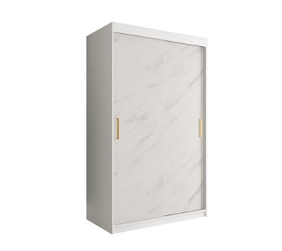 Arte Elegant White Geneva T Sliding Door Wardrobe W1200mm H2000mm D620mmModern DesignGold HandlesSpace-Saving from B&Q