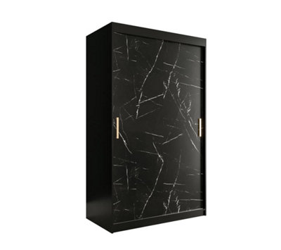 Arte Compact Black Geneva T Sliding Door Wardrobe W1200mm H2000mm D620mmSleek DesignGold HandlesEfficient Storage from B&Q