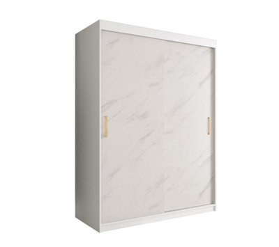 Arte Chic White Geneva T Sliding Door Wardrobe W1500mm H2000mm D620mmModern DesignGold HandlesSpace-Saving from B&Q