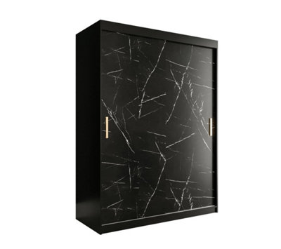 Arte Elegant Black Geneva T Sliding Door Wardrobe W1500mm H2000mm D620mmSleek DesignGold HandlesAmple Storage from B&Q