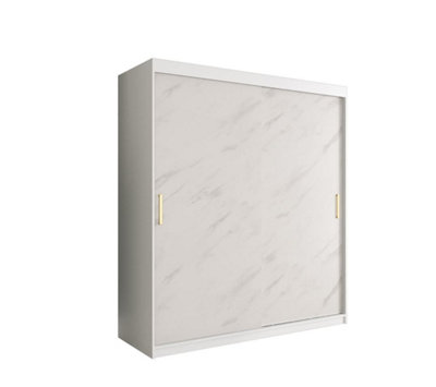 Arte Chic White Geneva T Sliding Door Wardrobe W1800mm H2000mm D620mmModern DesignGold Metal HandlesExtensive Storage from B&Q
