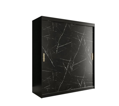 Arte Elegant Black Geneva T Sliding Door Wardrobe W1800mm H2000mm D620mmAmple StorageGold Metal HandlesSleek Design from B&Q