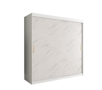 Arte Elegant White Geneva T Sliding Door Wardrobe W2000mm H2000mm D620mmModern DesignGold HandlesExtensive Storage from B&Q