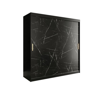 Arte Spacious Black Geneva T Sliding Door Wardrobe W2000mm H2000mm D620mmSleek DesignGold HandlesAmple Storage from B&Q