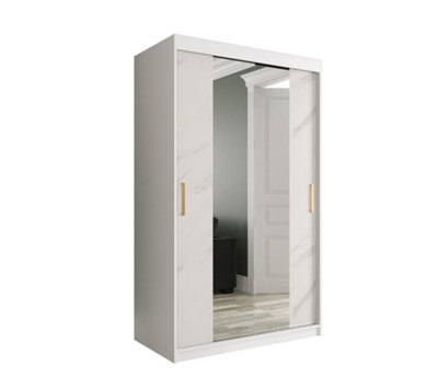 Arte Chic White Geneva T1 Mirrored Sliding Door Wardrobe W1200mm H2000mm D620mmModern DesignGold HandlesSpace-Saving from B&Q