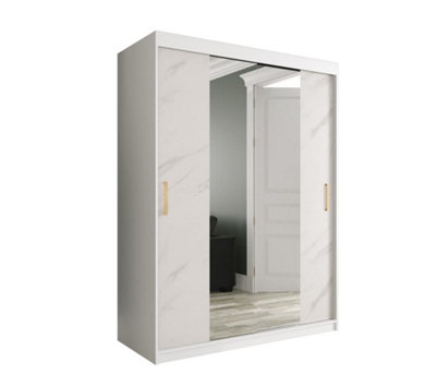 Arte Chic White Geneva T1 Mirrored Sliding Door Wardrobe W1500mm H2000mm D620mmModern DesignGold HandlesSpace-Saving from B&Q
