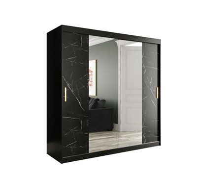 Arte Elegant Black Geneva T1 Mirrored Sliding Door Wardrobe W2000mm H2000mm D620mmSleek DesignGold HandlesAmple Storage from B&Q