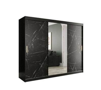 Arte Elegant Black Geneva T1 Sliding Door Wardrobe W2500mm H2000mm D620mmSpacious DesignGold HandlesMirrored Door from B&Q