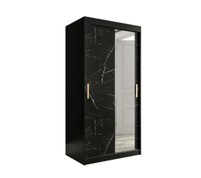 Arte Compact Black Geneva T2 Sliding Door Wardrobe W1000mm H2000mm D620mmSleek DesignGold HandlesMirrored Door from B&Q