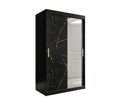 Arte Sleek Black Geneva T2 Sliding Door Wardrobe W1200mm H2000mm D620mmStylish DesignMirrored DoorGold Handles from B&Q