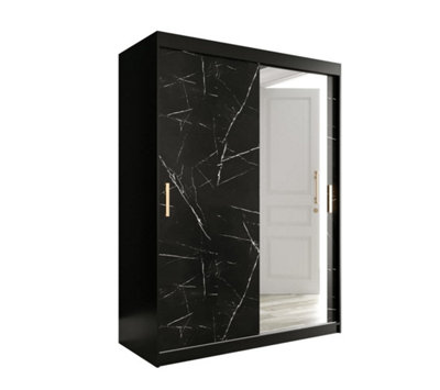 Arte Elegant Black Geneva T2 Sliding Door Wardrobe W1500mm H2000mm D620mmMirrored DoorGold HandlesAmple Storage from B&Q