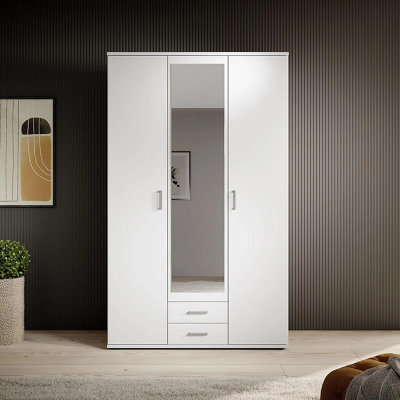 Arte Chic Karl 3-Door Hinged Wardrobe With Mirror W1200mm H1960mm D535mmWhite MattAmple StorageContemporary Design from B&Q