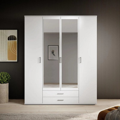 Arte Chic Karl 4-Door Wardrobe With Mirror W1592mm H1960mm D535mmWhite MattAmple StorageContemporary Design from B&Q