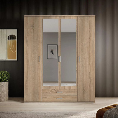Arte Elegant Karl 4-Door Wardrobe With Mirror W1592mm H1960mm D535mmOak SonomaSpacious StorageModern Design from B&Q