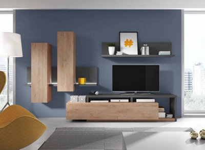 Arte Bota Entertainment Unit For Tvs Up To 75"Oak Ribbec & GreySleek And Versatile With Led Lighting from B&Q