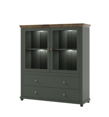 Arte Evora 46 Display Cabinet W1260mm H1380mm D420mmGreen & Oak LefkasGlass Doors & Drawers from B&Q