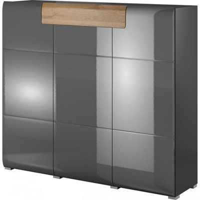 Arte Chic Toledo 76 Sideboard Cabinet 1470mm In Grey Gloss & San Remo OakContemporary Style H1310mm D390mm from B&Q