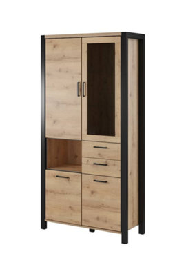 Arte Elegant Aktiv 13 Tall Display Cabinet 1000mm In Oak Taurus & Black MattStylish Showcase Solution H2000mm D410mm from B&Q
