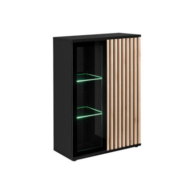 B&Q -  Cameron Display Cabinet W800mm H1180mm D400mmBlack & Jackson Hickory With Glass Door And Led Lighting