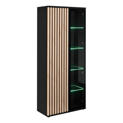 B&Q -  Cameron Tall Display Cabinet W800mm H1920mm D400mmBlack & Jackson Hickory With Glass Shelves And Led Lighting