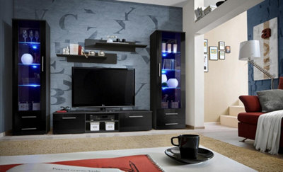 Arte Galino C Entertainment Unit For Tvs Up To 75"Sophisticated Black Gloss Front & Black Matt CarcassW1800mm X H1900mm X D450mm from B&Q