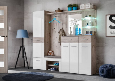 Arte Gustavo Iv Hallway Set: Elegant Storage Solution With Led LightingW2100mm X H2000mm X D350mm In Oak Wellington & White Gloss from B&Q